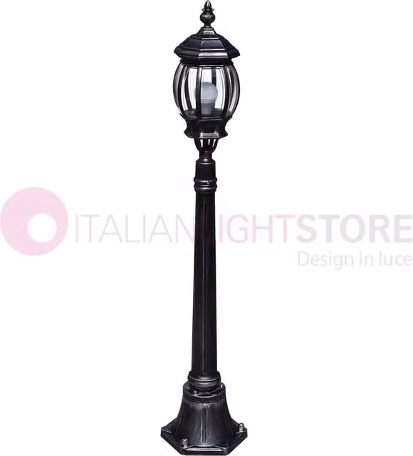 ENEA Lampione a 1 luce h.119 in Alluminio per Esterno Vialetto Giardino NERO-ARGENTO