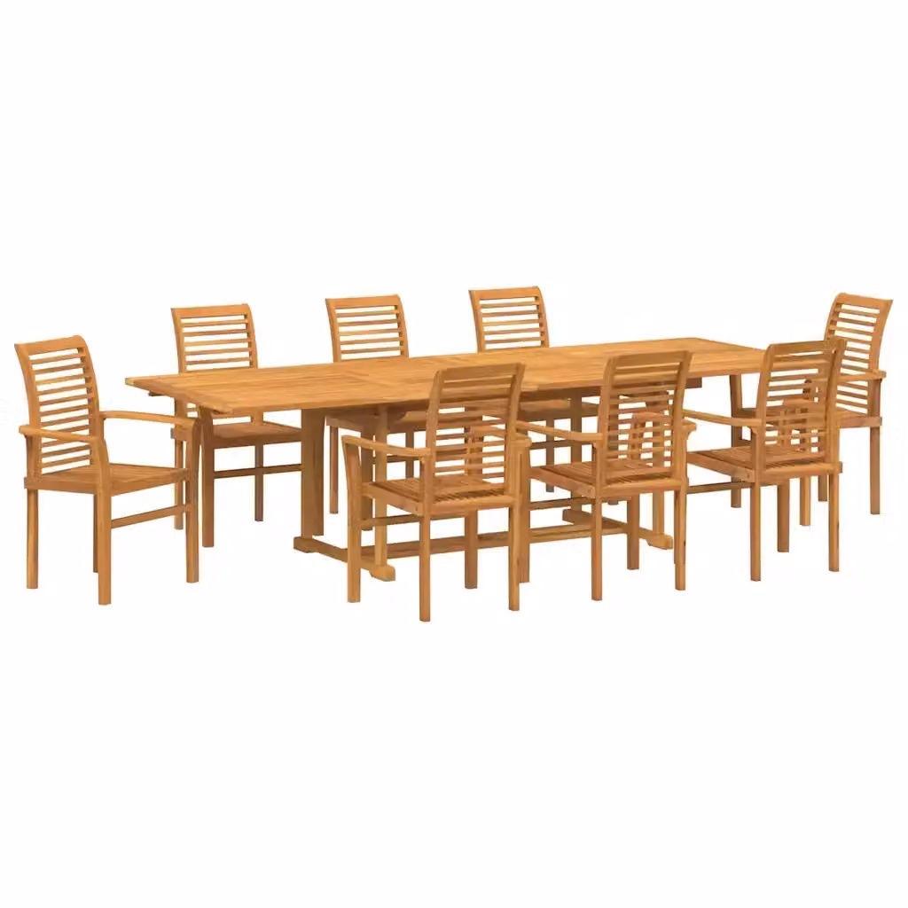 Set da pranzo per giardino e terrazzo vidaXL in legno di teak marrone, 9 pezzi, L: 280 cm, P: 100 cm, H: 75 cm – 2