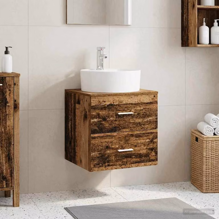vidaXL Mobile Lavabo da Parete in Legno Antico Marrone con Dettagli Argento L: 49,5 cm, P: 44,5 cm, H: 65 cm