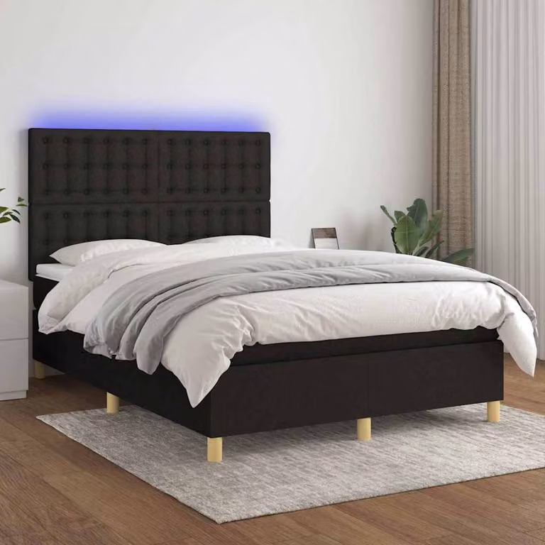 Letto Ibrido con Materasso vidaXL in Tessuto con Illuminazione LED e Porte USB, L/P: 140 x 200 cm, Nero e Bianco