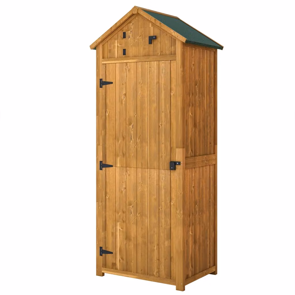 Armadio da giardino in legno Minimal con 3 ripiani e 2 ante, colore giallo, L 77 cm x P 54 cm x H 179 cm – 2
