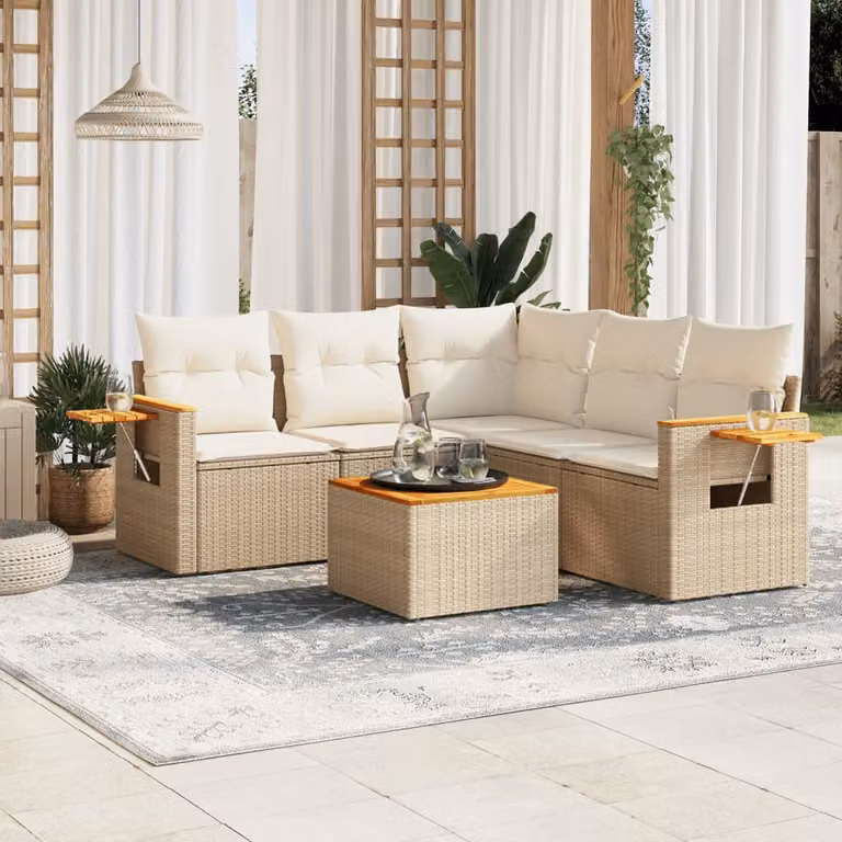 vidaXL Set Divano da Giardino a L in Polyrattan con Cuscini Beige e Tavolino da Esterno