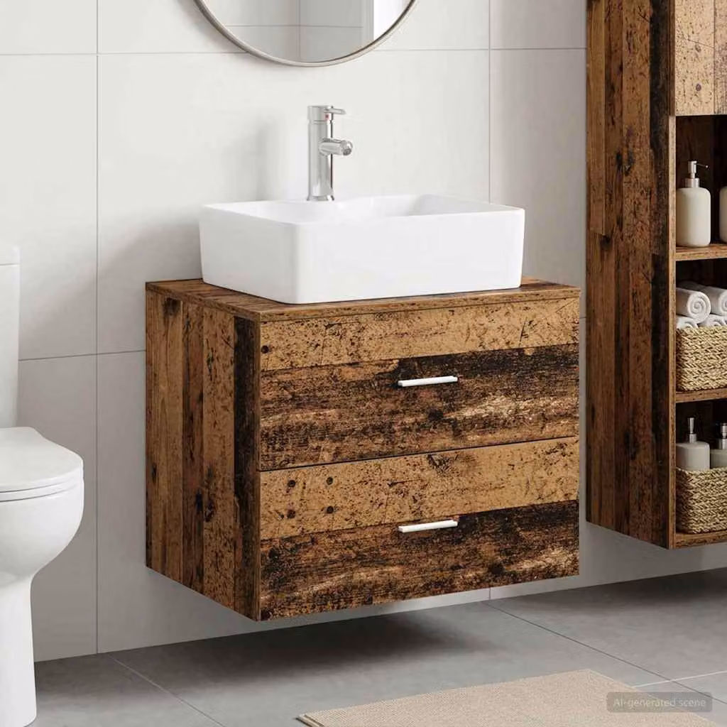 Set di mobili per il bagno moderno vidaXL in legno marrone con vano lavabo e cassetti interni, L/P/H: 62,5 x 44,5 x 50,0 cm