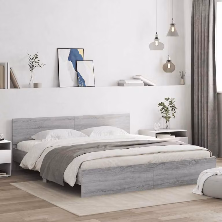 vidaXL Giroletto con Testiera, Illuminazione LED e Porta USB, Grigio, L/P/H: 200 x 180 x 70 cm