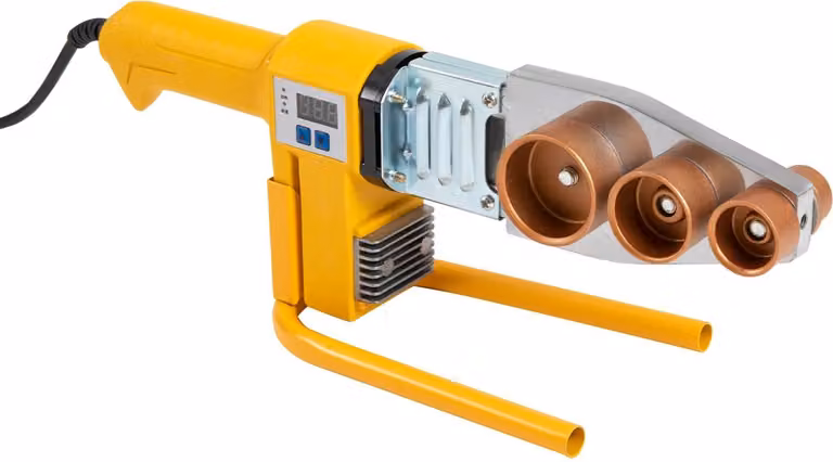 Saldatore per tubi in plastica - Saldatore a presa 1000 W - 6 manicotti di saldatura 20-63 mm - Per PPR/PP/PE/PB/PERT - Corrente continua (DC) - Giallo fluorescente