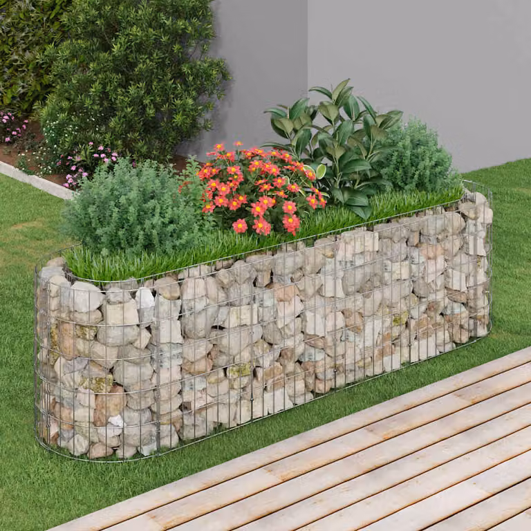 vidaXL Gabbione con Letto Rialzato in Acciaio Zincato Grigio L/P/H: 190 x 50 x 50 cm