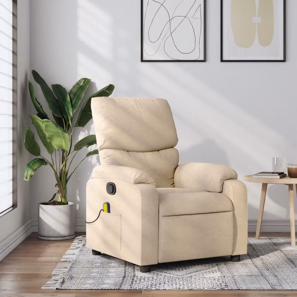 vidaXL Poltrona reclinabile relax beige in tessuto con braccioli