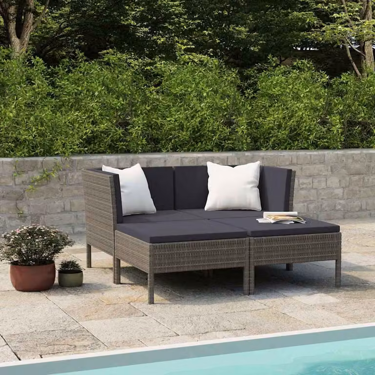 vidaXL Set Divani da Giardino a L con Cuscini, Struttura in Metallo e Polyrattan, Grigio Antracite
