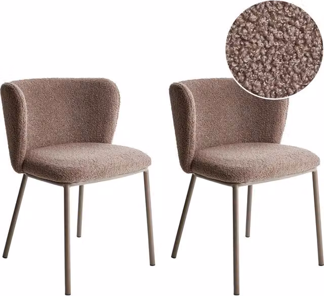 Set di 2 sedie da bar moderne BELIANI in tessuto boucle marrone con struttura in metallo nero per cucina e sala da pranzo