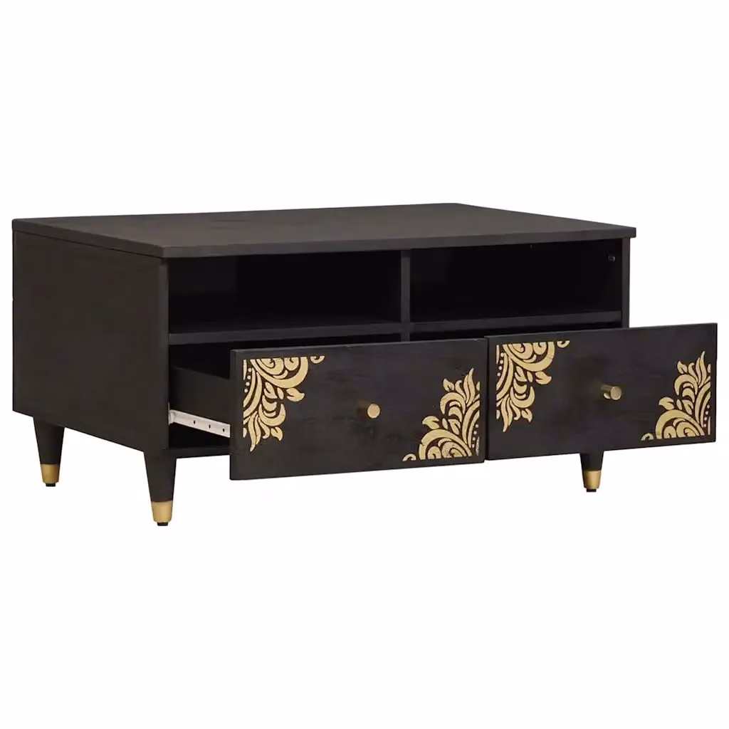 Tavolino da salotto rettangolare vidaXL in legno di mango e metallo nero stile mid-century L: 80 cm, P: 54 cm, H: 40 cm – 2
