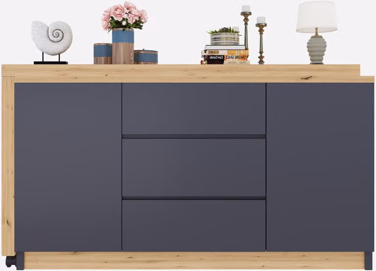 Scrivania Sweiko con rotelle bloccabili - design multifunzionale, spessore 4 cm, piano rotante, bloccabile, grigio/quercia, scrivania pieghevole, scrivania angolare, credenza, materiale spesso