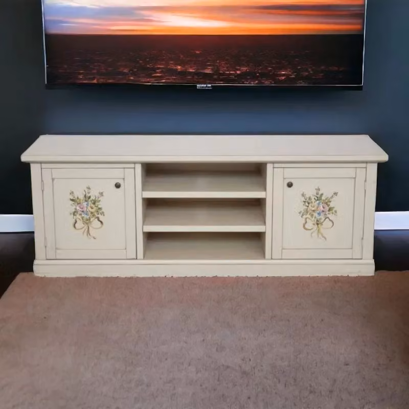 Porta TV Mobili 2G in legno con 2 ante in stile shabby chic bianco e decori floreali L: 160 cm, P: 46 cm, H: 56 cm – 3