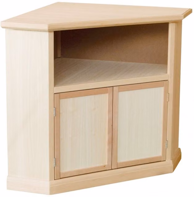 Porta TV ad angolo Mobili 2G in legno grezzo beige con 2 porte L: 72 cm, P: 63 cm, H: 80 cm