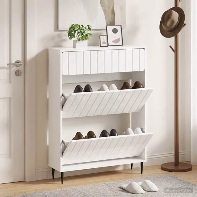 Mobile per scarpe moderno vidaXL bianco lucido L/P/H: 78 x 24 x 103 cm – 1