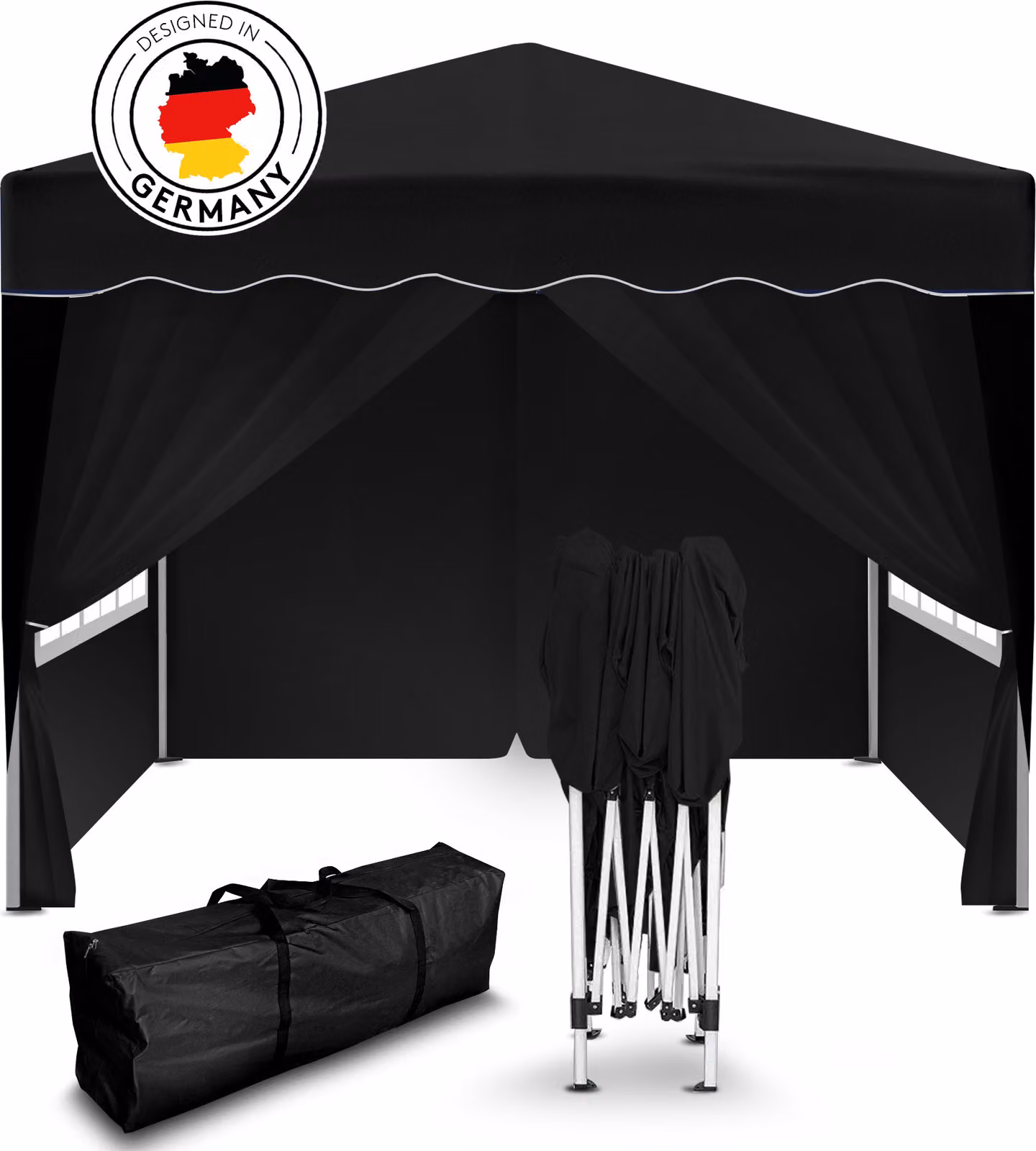 Gazebo pieghevole Kronenburg 3x3 m - Impermeabile, protezione UV 50+, 4 pareti laterali, nero