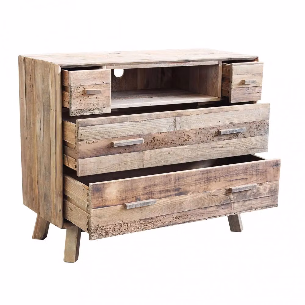 Cassettiera Nelson GIORDANOSHOP in pino riciclato marrone L: 110 cm, P: 48 cm, H: 92 cm – 2