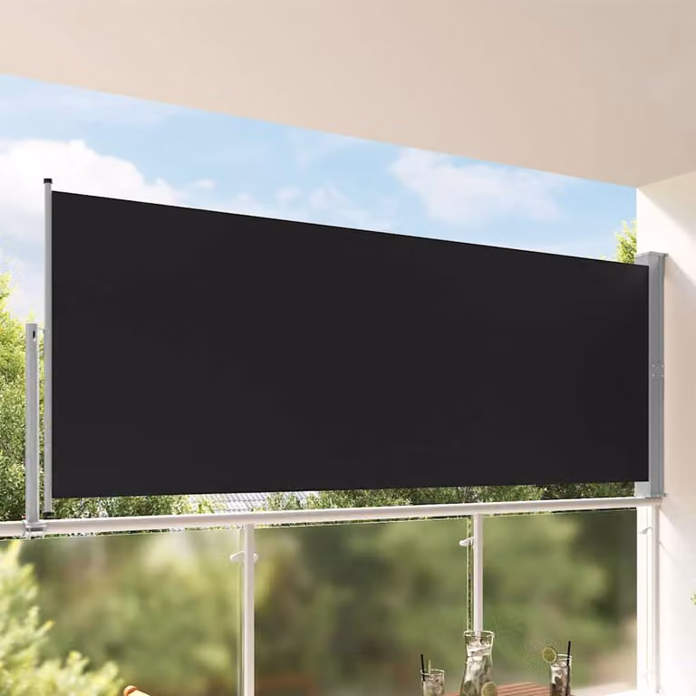 Tenda da Sole Laterale Retrattile vidaXL in Poliestere e Acciaio, Colore Nero, L: 300 cm, H: 140 cm