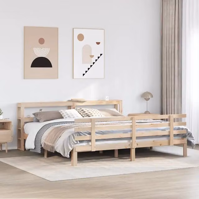 Giroletto con Testiera 200x200 cm in Legno Massello di Pino