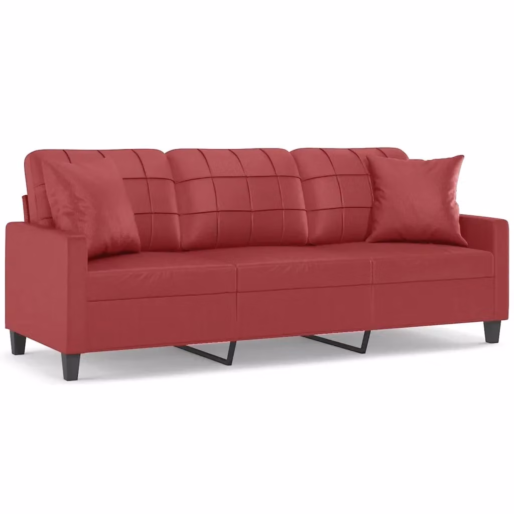 Divano a 3 posti moderno vidaXL in similpelle rosso con cuscini e struttura in metallo L: 198 cm, P: 80 cm, H: 77 cm – 2