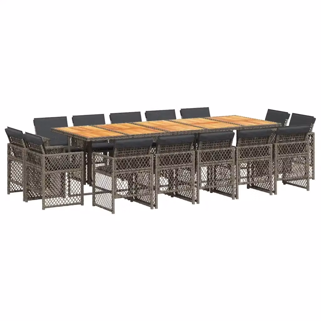 Set da pranzo da giardino vidaXL in polyrattan e legno di acacia, 15 pezzi, grigio e marrone – 2