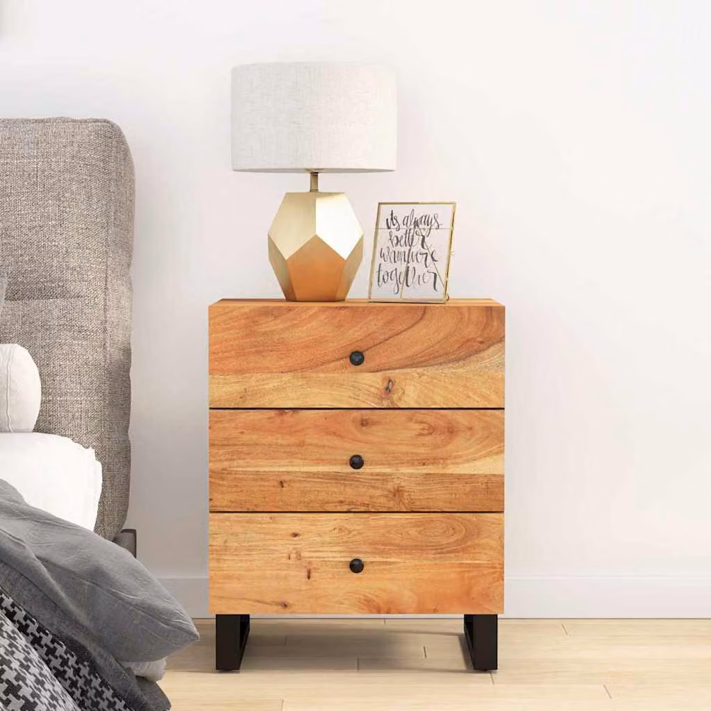 Comodino vidaXL in legno di acacia e multistrato marrone stile industriale L: 50 cm, P: 33 cm, H: 62 cm