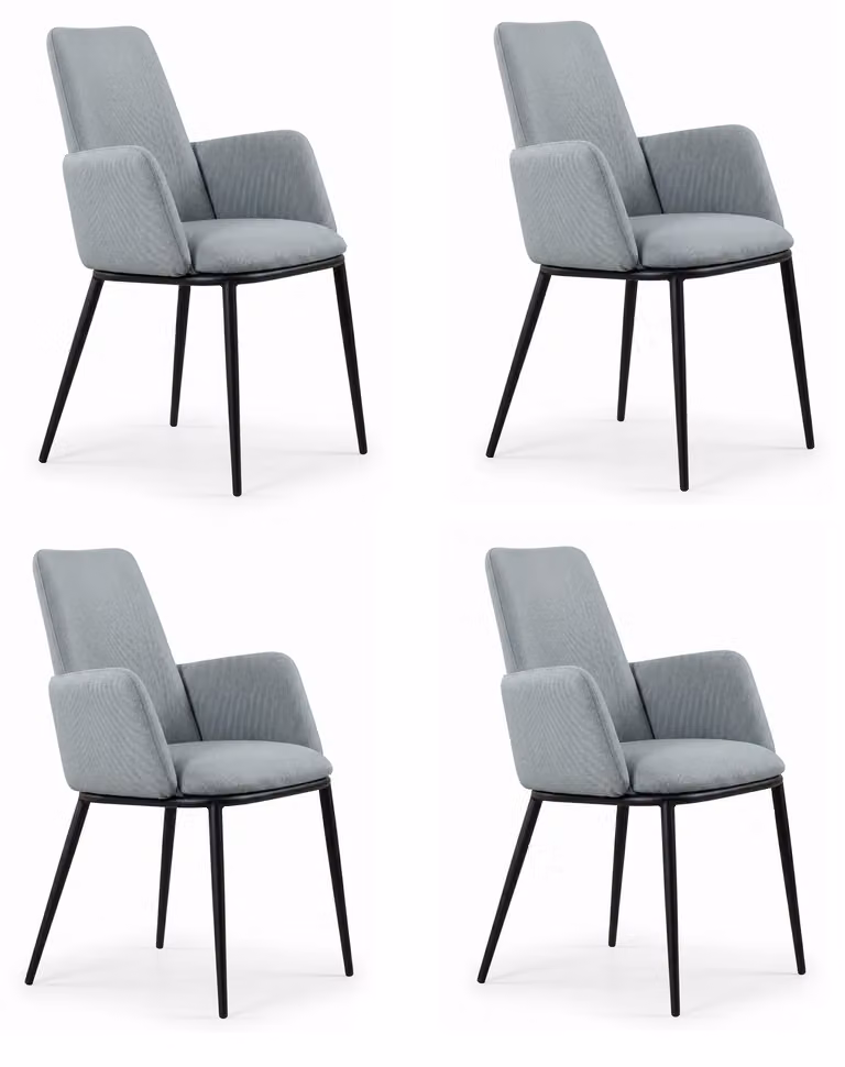 Set di 4 comode sedie da pranzo, schienale alto, colore grigio, rivestimento in tessuto