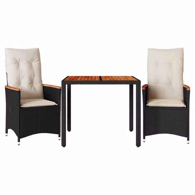 Set da Bistr¨° 3 pz | Set Salotto da Giardino con Cuscini Nero in Polyrattan
