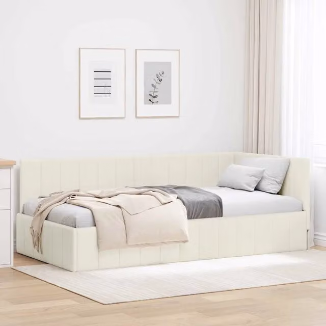 Cornice del letto ad angolo vidaXL in velluto beige, L/P/H: 190 x 90 x 42 cm