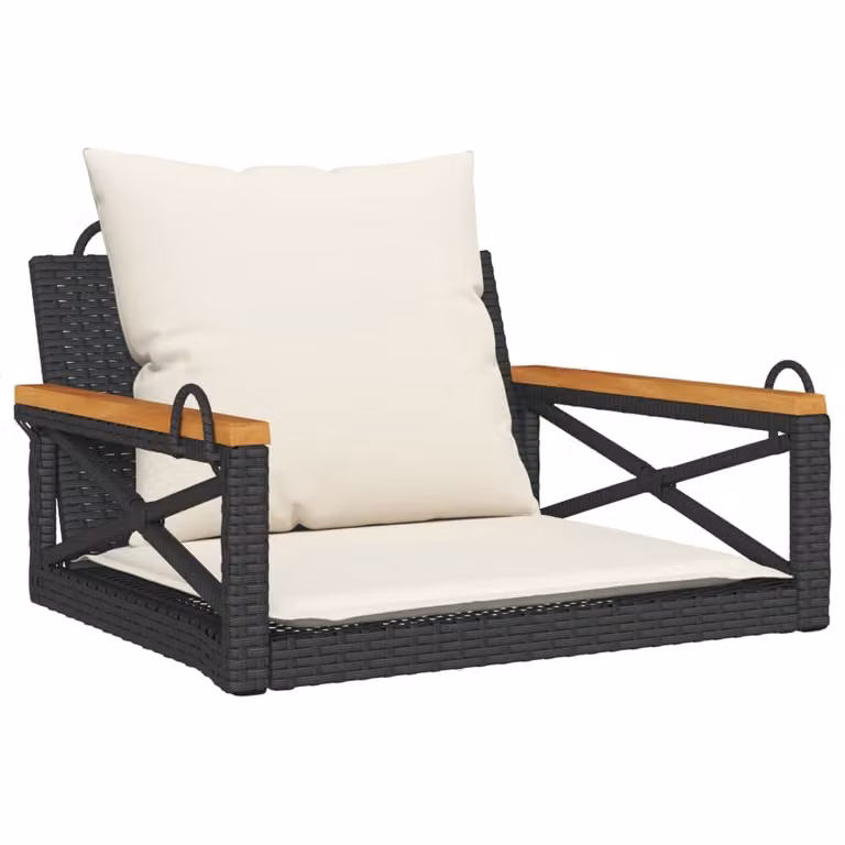 Panchina a Dondolo con Cuscini Nera 63x62x40 cm in Polyrattan