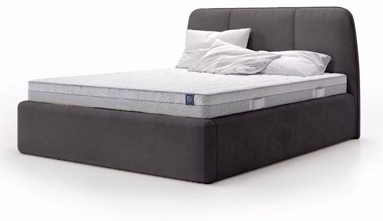 Letto imbottito con contenitore Elle, finitura grafite, dimensioni 140 x 200 cm