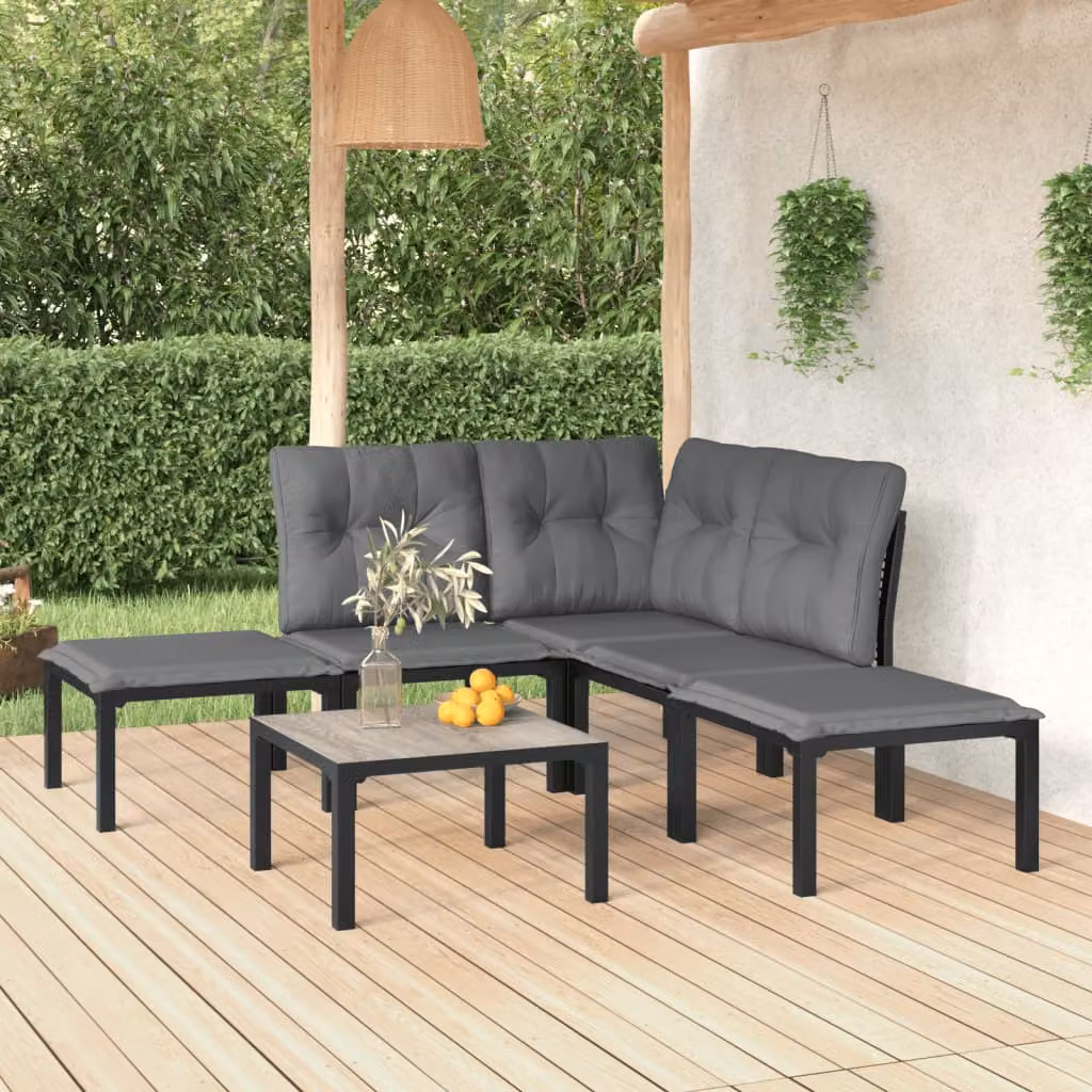 Set Salotto da Giardino vidaXL 6 pz a Forma a L con Cuscini, Colore Nero e Grigio