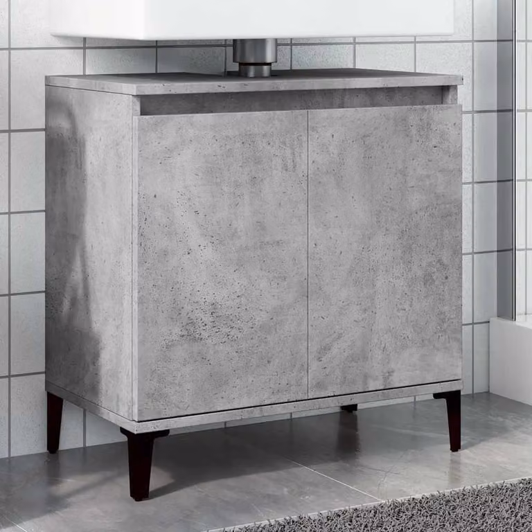 Mobile Lavabo vidaXL Grigio Cemento in Legno e Metallo con Ante a Battente, L/P/H: 58 x 33 x 60 cm