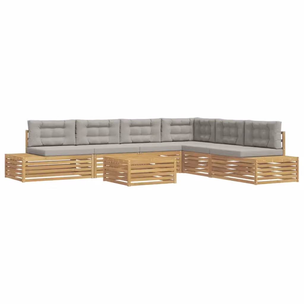 Set da giardino componibile a forma di L vidaXL in legno di acacia con divani da esterno, elemento angolare, tavolino da caffè e cuscini inclusi, grigio e bianco – 2