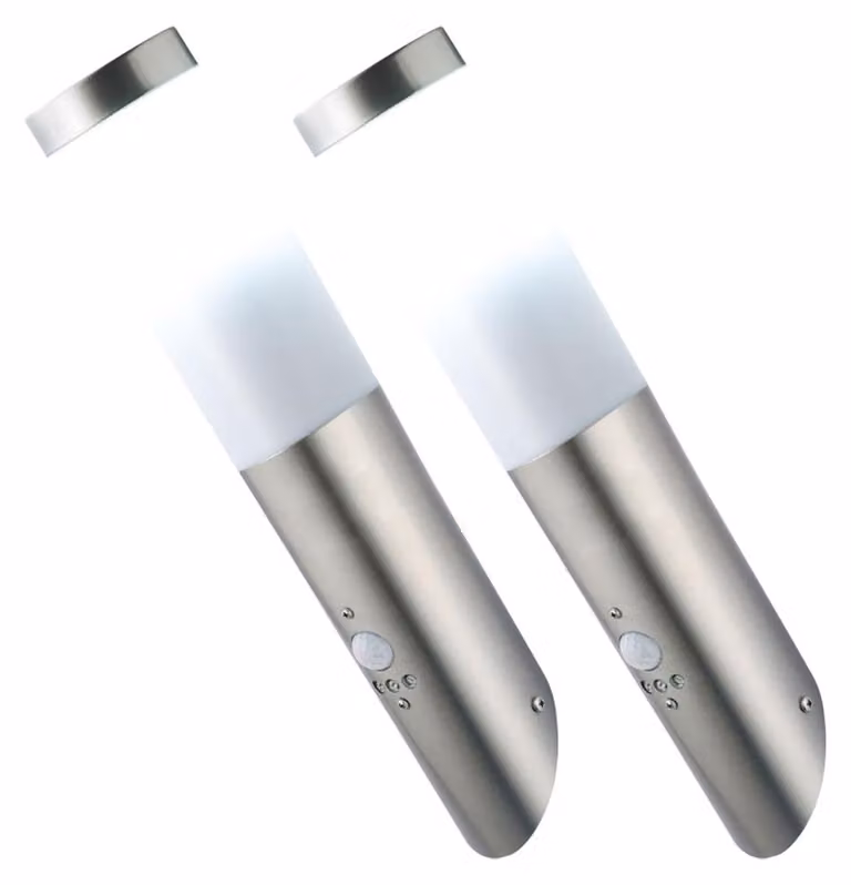 Set da 2 lampade da parete a LED con sensore di movimento, acciaio inossidabile, H 41 cm