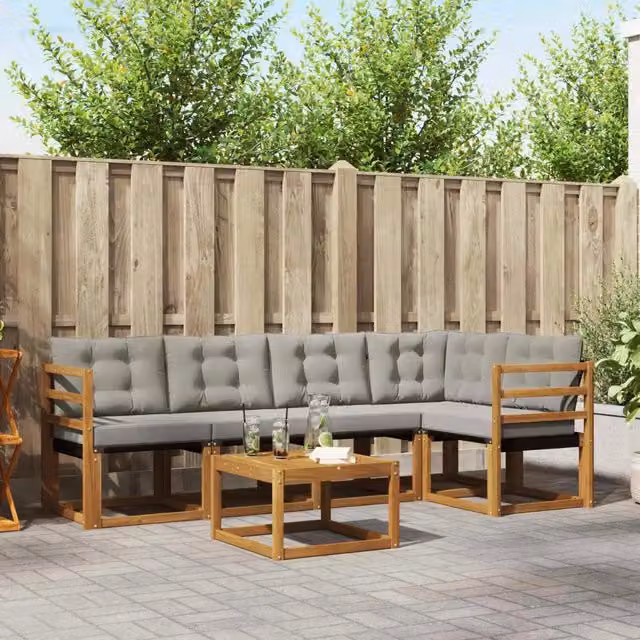 Set di divani da esterno 6 pz Grigio Naturale e Chiaro 3368678