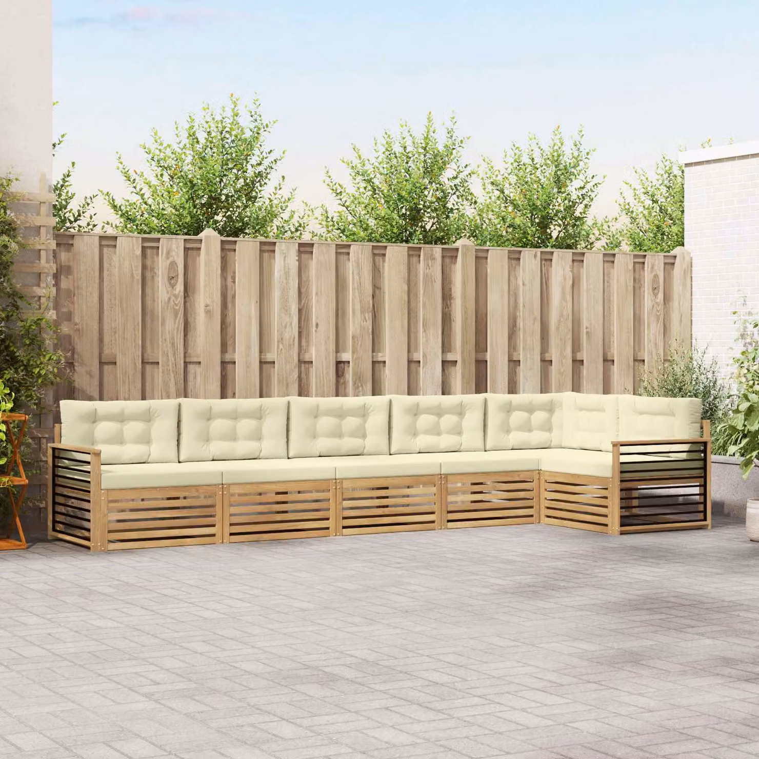 Set di divani da esterno vidaXL 6 pz in legno di acacia con cuscini Bianco, Beige e Marrone