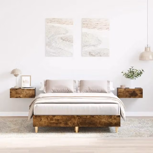 Struttura Letto Design Mania in Rovere Fumo e Truciolato, L: 138 cm, P: 193 cm, H: 151 cm