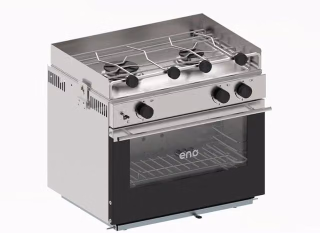 Cucina con forno a gas Eno color argento in acciaio inossidabile, ghisa e vetro