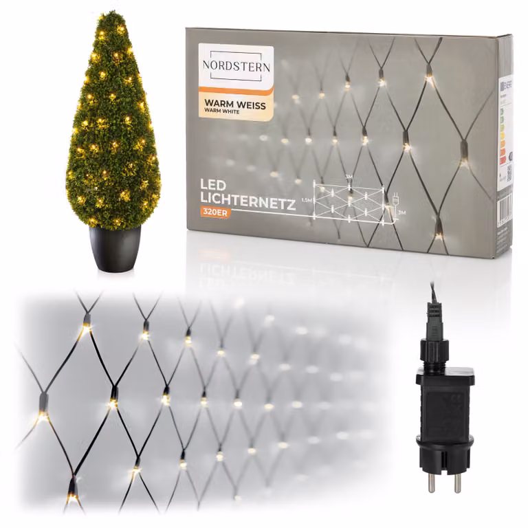 Nordstern Rete luminosa LED bianco caldo 320 LED - Tenda luminosa per interni ed esterni 3 x 1,5 m - Per illuminazione natalizia e cielo stellato