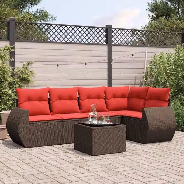 Set Divani da Giardino 6 pz con Cuscini Marrone in Polyrattan 3221343