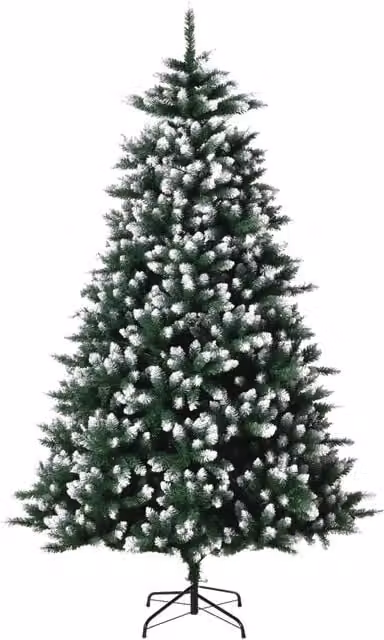 Albero di Natale Artificiale XYLO Verde con Rami Punte Bianche e Supporto Metallico, Altezza: 210 cm – 1