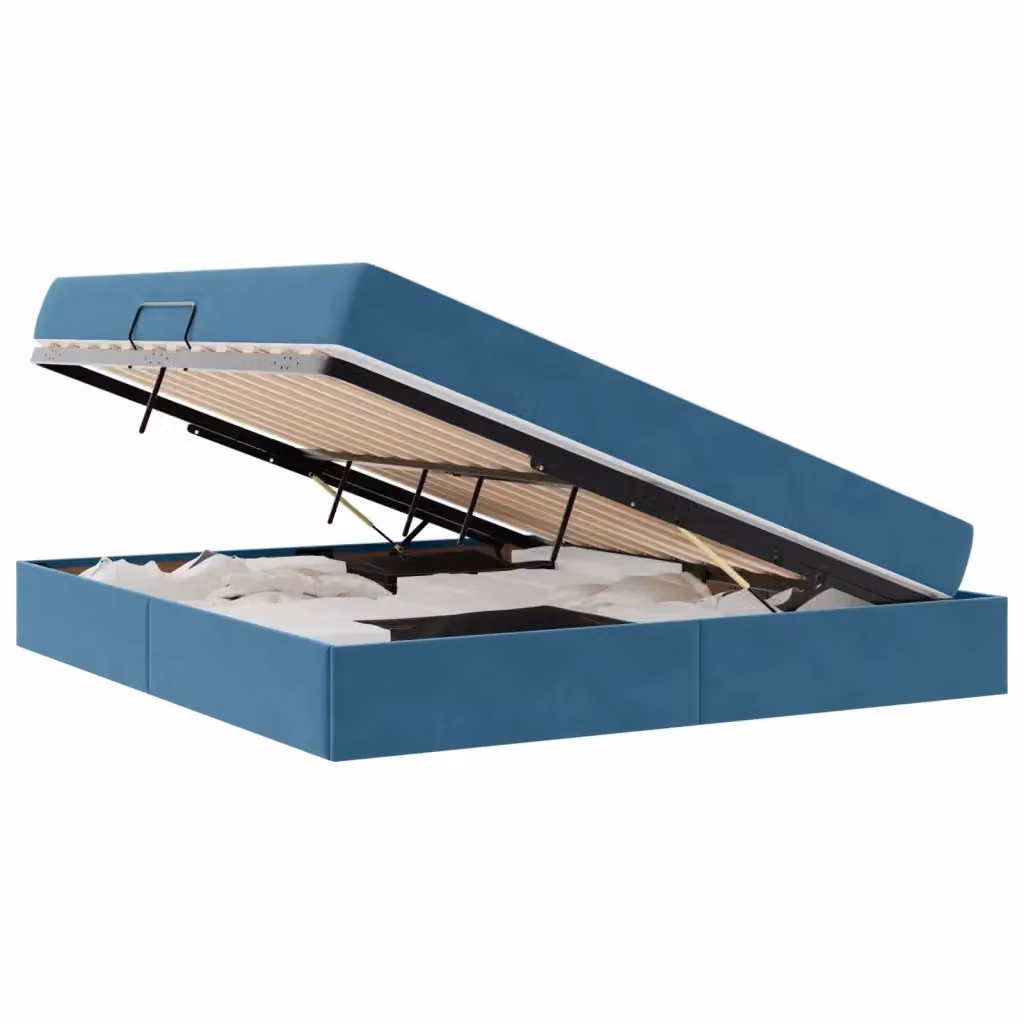 Letto con contenitore e materasso ibrido vidaXL in velluto blu con struttura in metallo L/P/H: 180 x 200 x 280 cm – 2