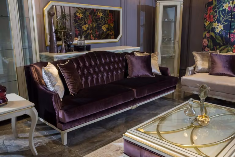 Lila Chesterfield Barock Möbel Dreisitzer Sofa 3 Sitzer Sofas Textil Couch