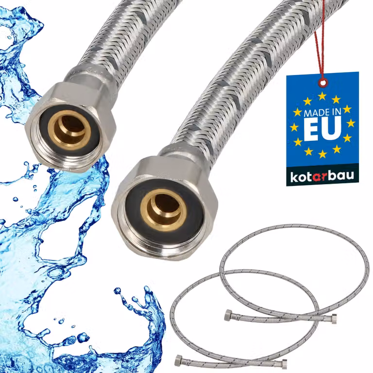 KOTARBAU® 2 Pezzi Tubo Flessibile per Rubinetto 1/2“ x 3/8“ Rivestito in Acciaio Inox 150 cm Tubo Flessibile per Rubinetto Cucina Argento