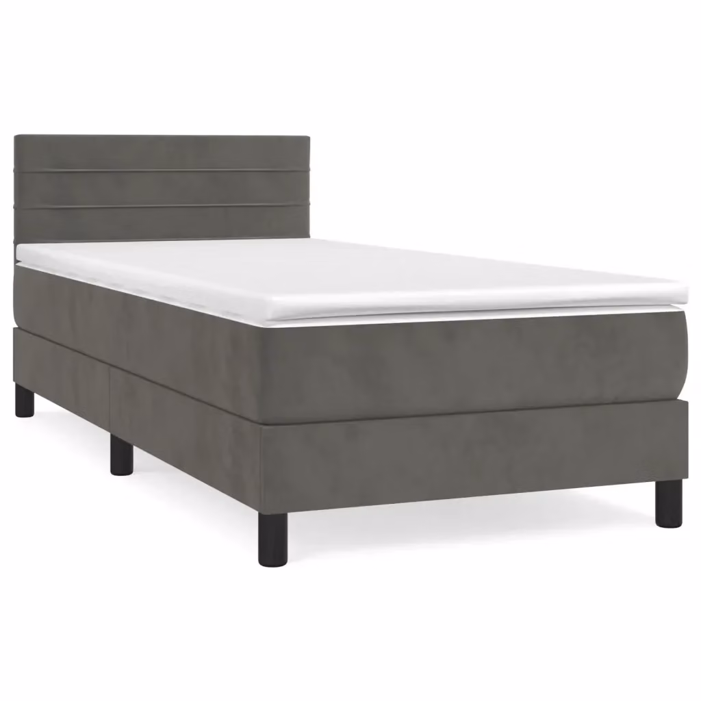 Letto con Giroletto a Molle e Materasso Ibrido vidaXL in Velluto Grigio e Bianco L/P/H: 193 x 90 x 88 cm – 2