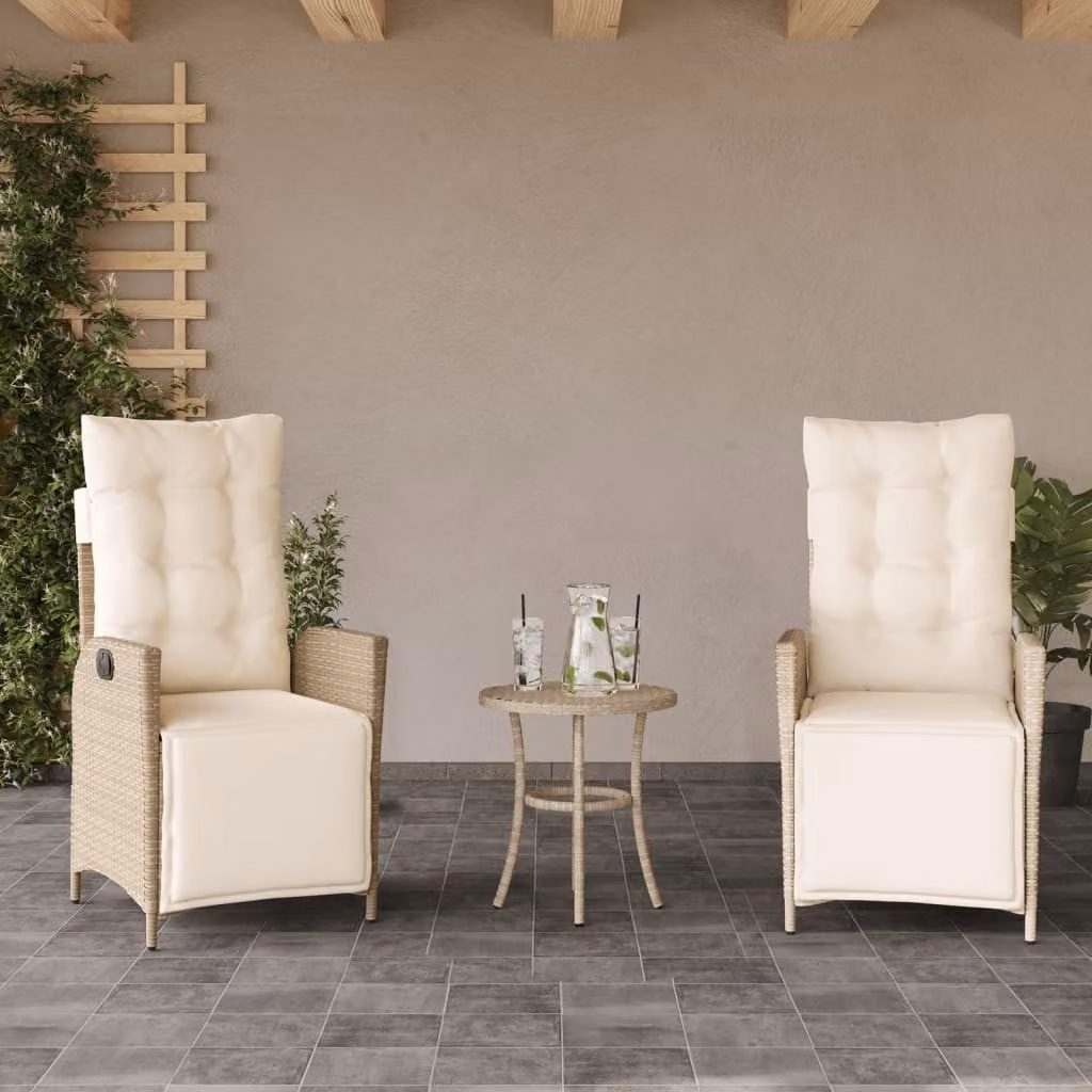 Set di 2 sedie da giardino reclinabili con poggiapiedi vidaXL in polyrattan beige e bianco