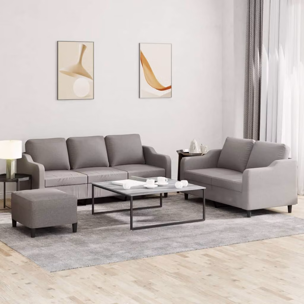 vidaXL Set di Divani 3 Pezzi Moderno in Tessuto Beige e Grigio con Ottoman e Cuscini – 1