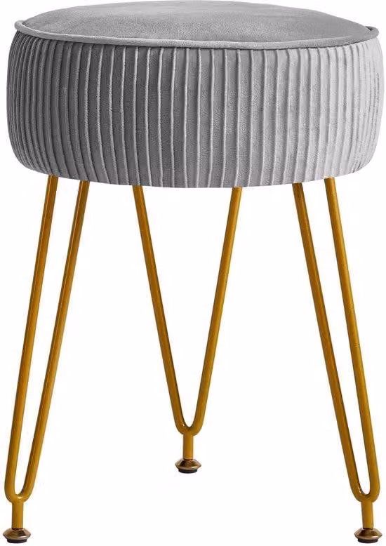 Pouf in velluto rotondo Unyqoos® – pouf multifunzionale, utilizzabile come poggiapiedi, seduta o sgabello da trucco, con gambe in acciaio dorato, elegante pouf imbottito per il soggiorno