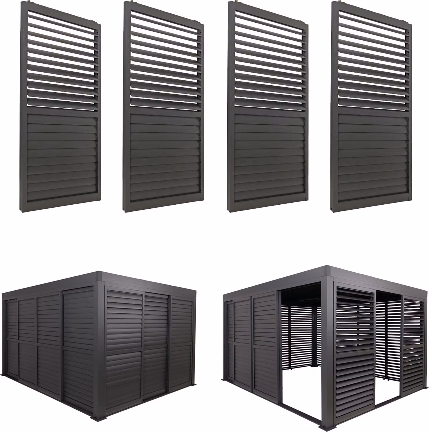 Set di 4 porte scorrevoli in alluminio per pergola MCW-L46, copertura per terrazza, pannello a lamelle modulare, 206x369 cm ~ antracite