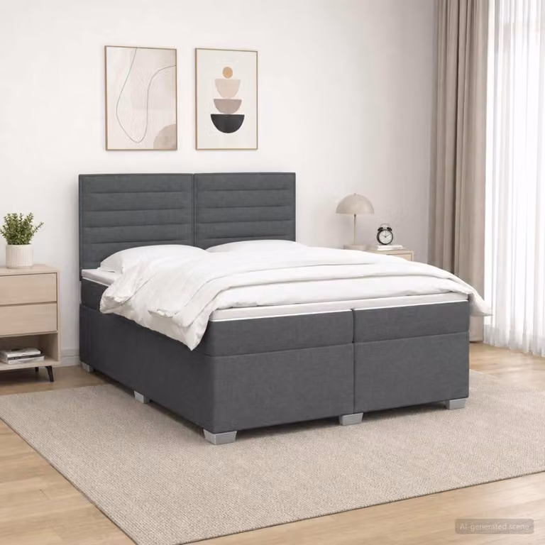 Letto box spring vidaXL con materasso a molle pocket e illuminazione sottostante, Grigio Scuro, L/P/H: 200 x 200 x 140,5 cm